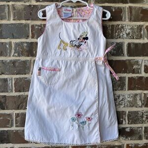 Vintage Disney Store Minnie Pluto Girls Dress Embroidered Floral Wrap Size 5-6